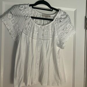 LOFT White Button-Front Lace Blouse